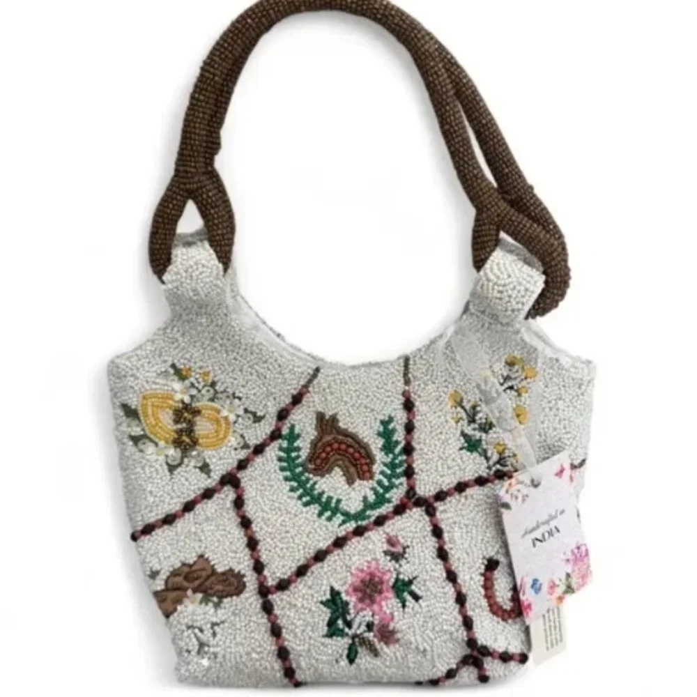Handcrafted in India Western Theme Beaded Bag Horses Horse Shoes NWT